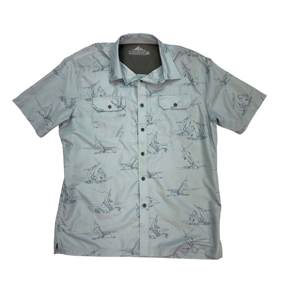 Croft & Barrow Fishing Shirt Mens Large Blue Marlin Print Quick Dry‎ Vented